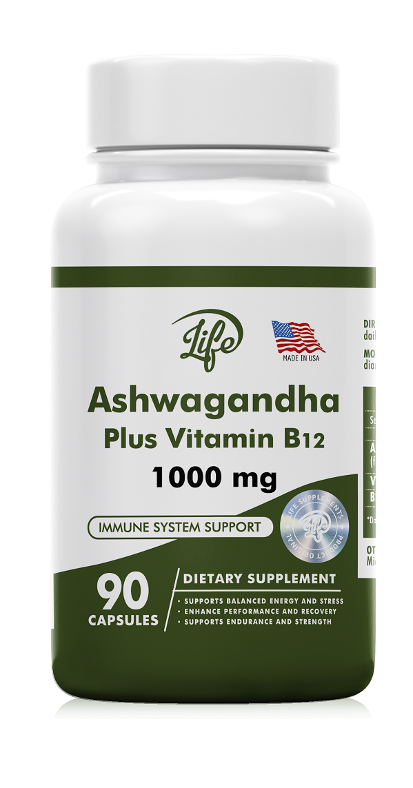 Ashwagandha Plus Vitamina B12 1000mg 90 Cápsulas - frente