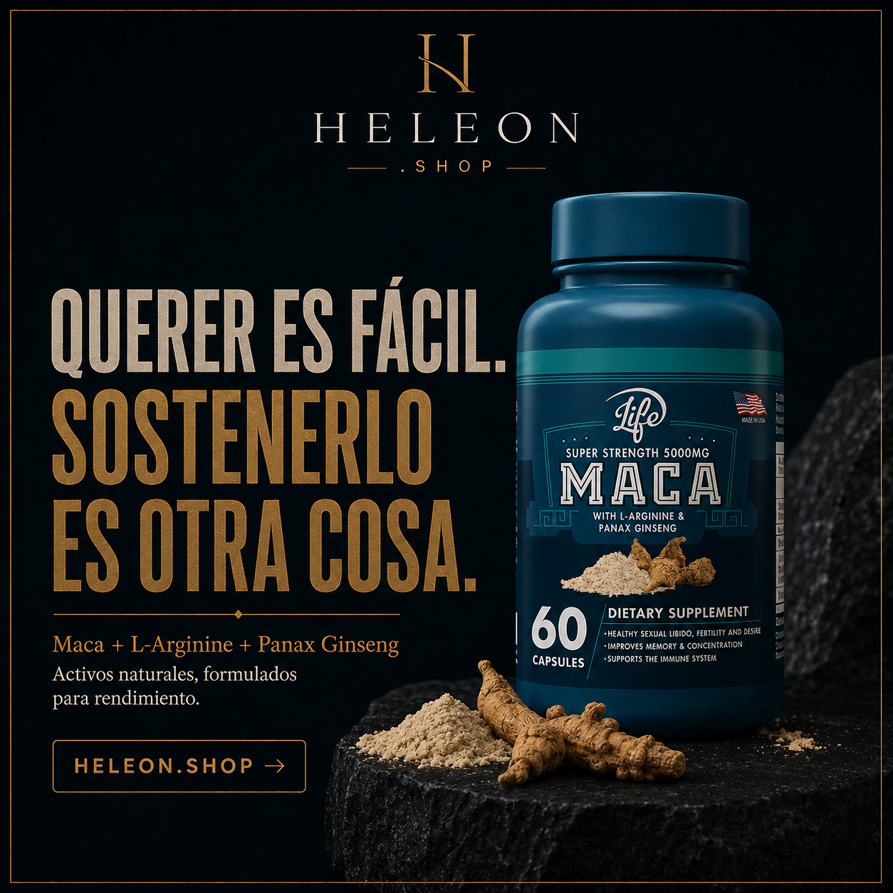 Maca Super Strength 5000mg + L-Arginina & Ginseng (60 Cápsulas)