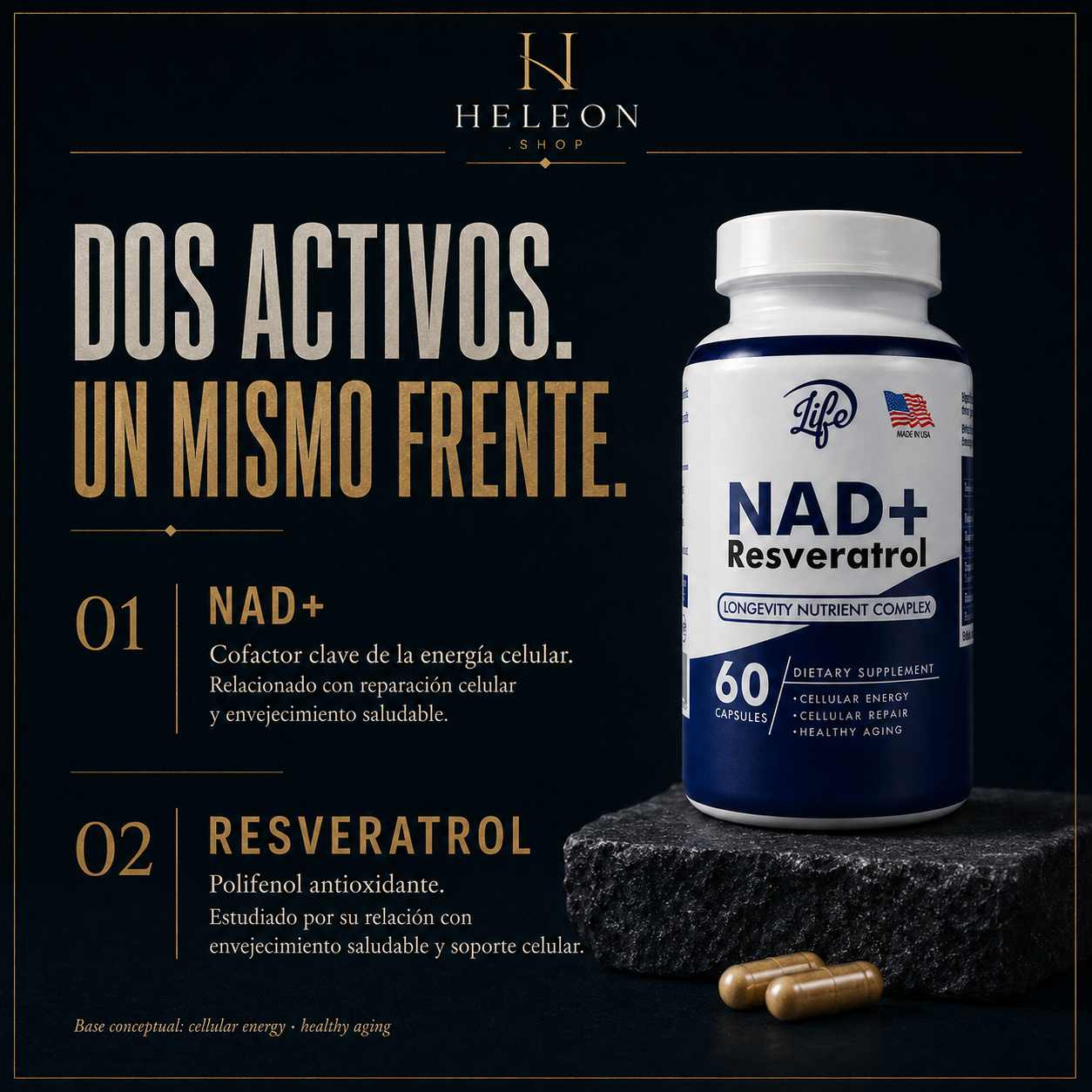 NAD+ Resveratrol — Energía y Antienvejecimiento 60 Cápsulas