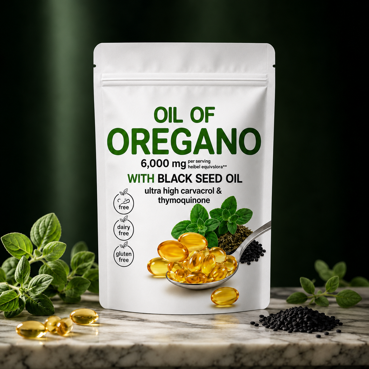 Oregano Oil + Black Seed Oil 6000mg (90 Softgel)